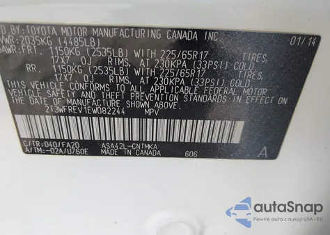 2014 Toyota Rav4 Xle из США, поврежденный, VIN 2T3WFREV1EW082244